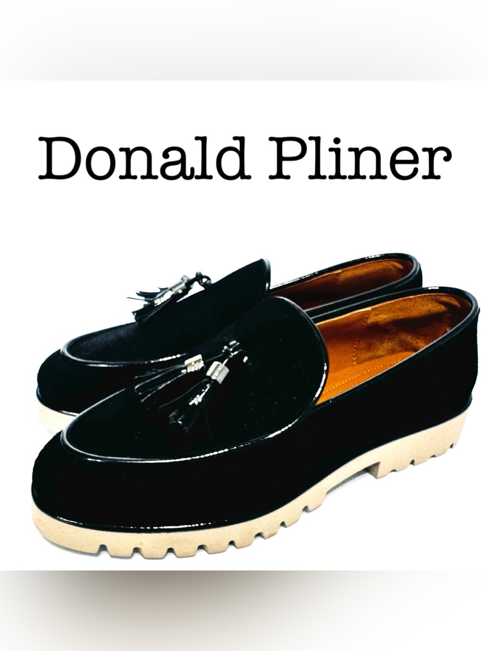 Donald J. Pliner Black Tassel Lug Sole Loafers Size 10